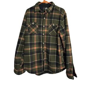 Mens Outdoor Weatherproof Moss Green Plaid Tartan Button-Up Sherpa Lined Shacket